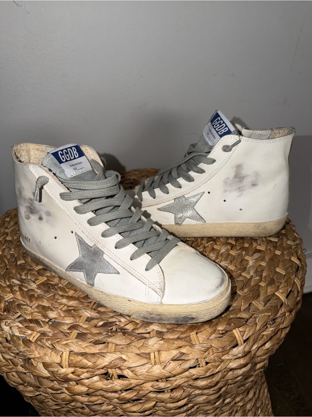Golden Goose White High-Top Sneakers with Silver Star - Picture 1 of 4